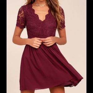 Angel in Disguise Burgundy Lace Skater Dress